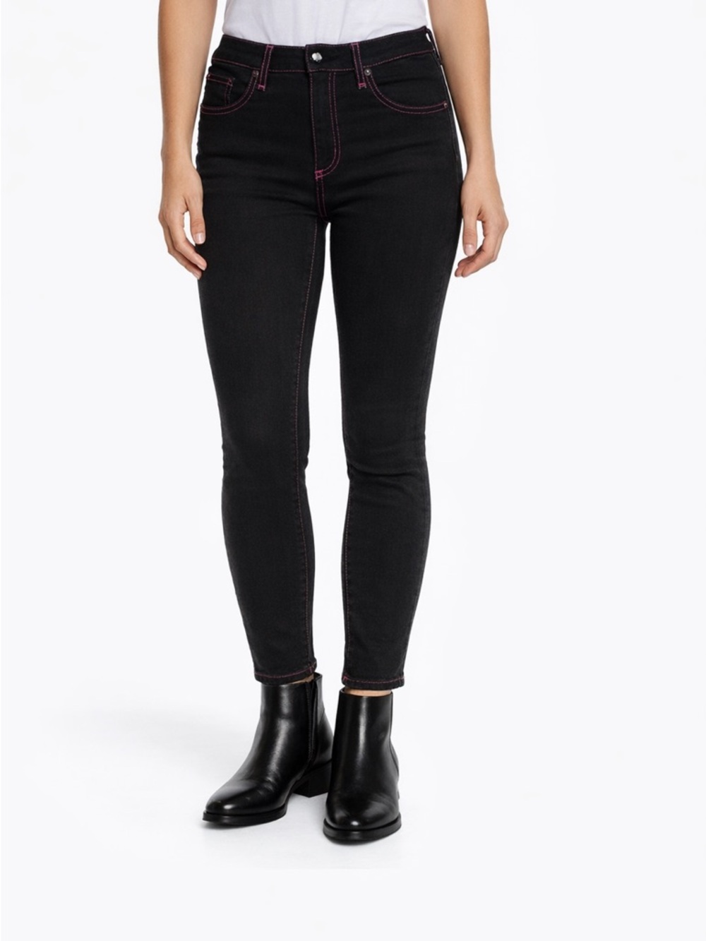 Rag & Bone High-Rise Skinny Jeans Black Pink Contrast Stitch Size 32